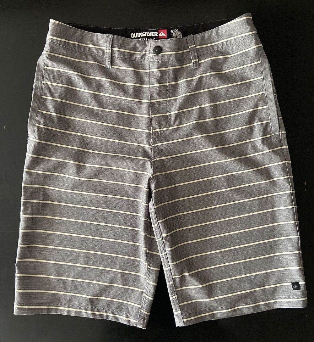 QUIKSILVER Amphibians Grey/White Stripe 21” Boardshorts Mens sz 30